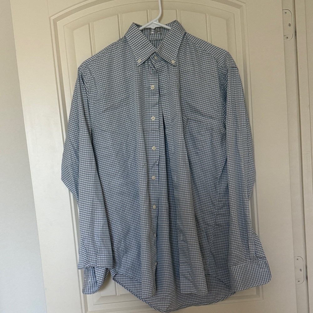 Peter Millar Blue and White Checkered Button Down Shirt